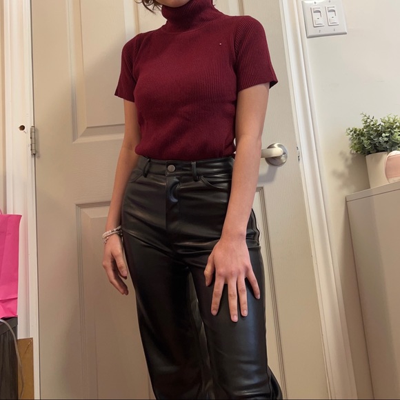 Red Wine Fitted Turtleneck Top - Picture 2 of 3